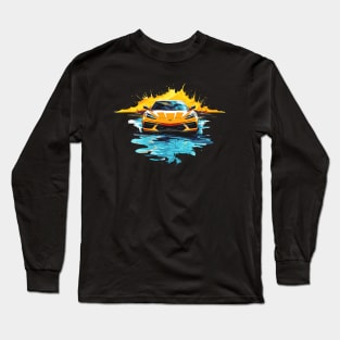 Orange C8 Corvette Racecar Splatter Art Long Sleeve T-Shirt